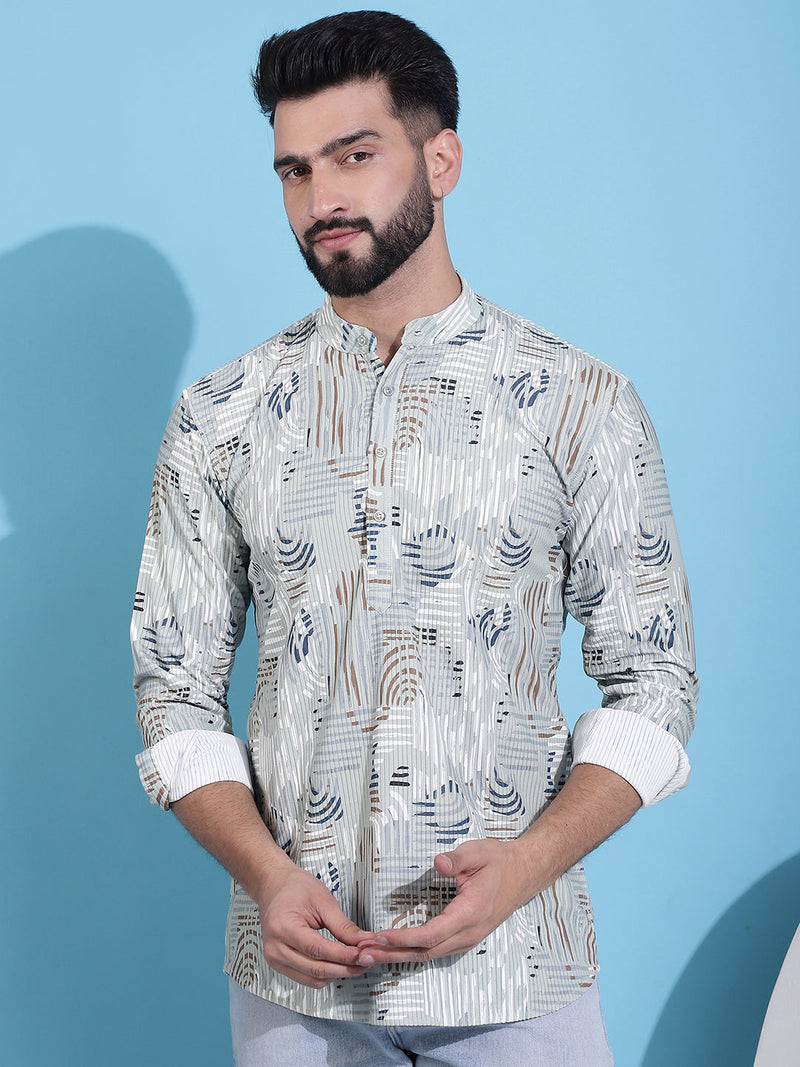 Men Printed Corduroy Short Kurta