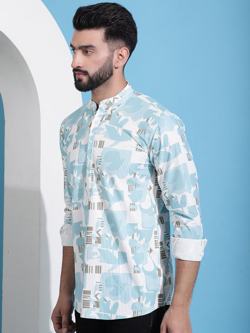 Men Printed Corduroy Short Kurta