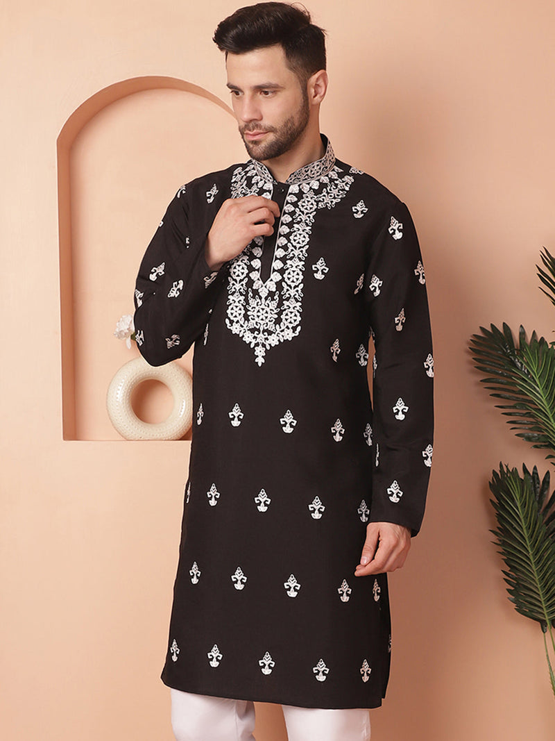 Men's Black Chikankari Embroidered Kurtas