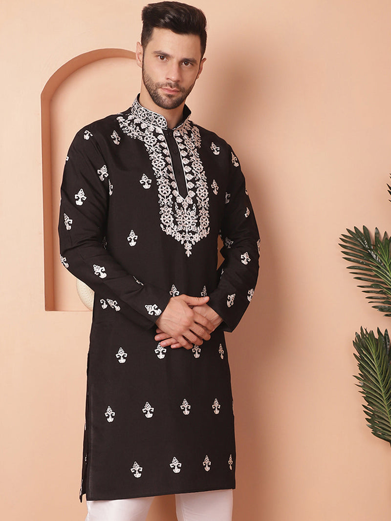 Men's Black Chikankari Embroidered Kurtas