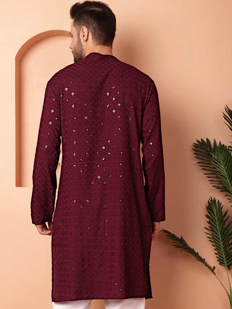 Men's Purple Embroidered and Sequence Kurtas