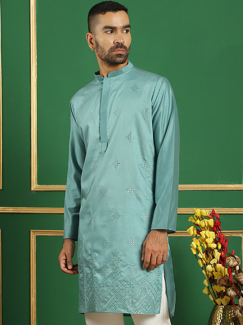 Men Purple Embroidered and Sequence Kurtas