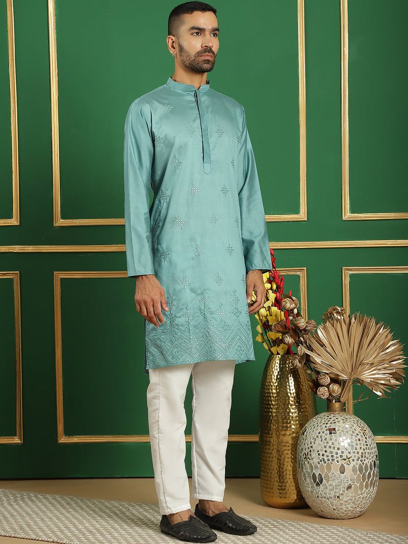 Men Purple Embroidered and Sequence Kurtas