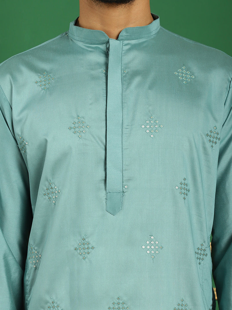 Men Purple Embroidered and Sequence Kurtas