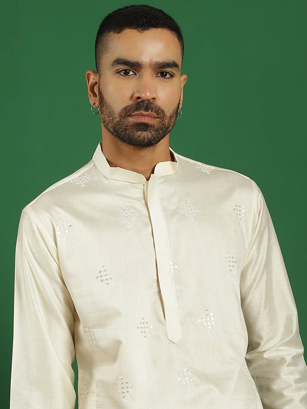 Men Pista Green Embroidered and Sequence Kurtas