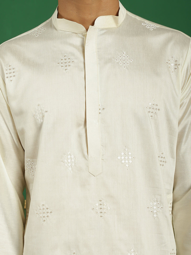 Men Pista Green Embroidered and Sequence Kurtas