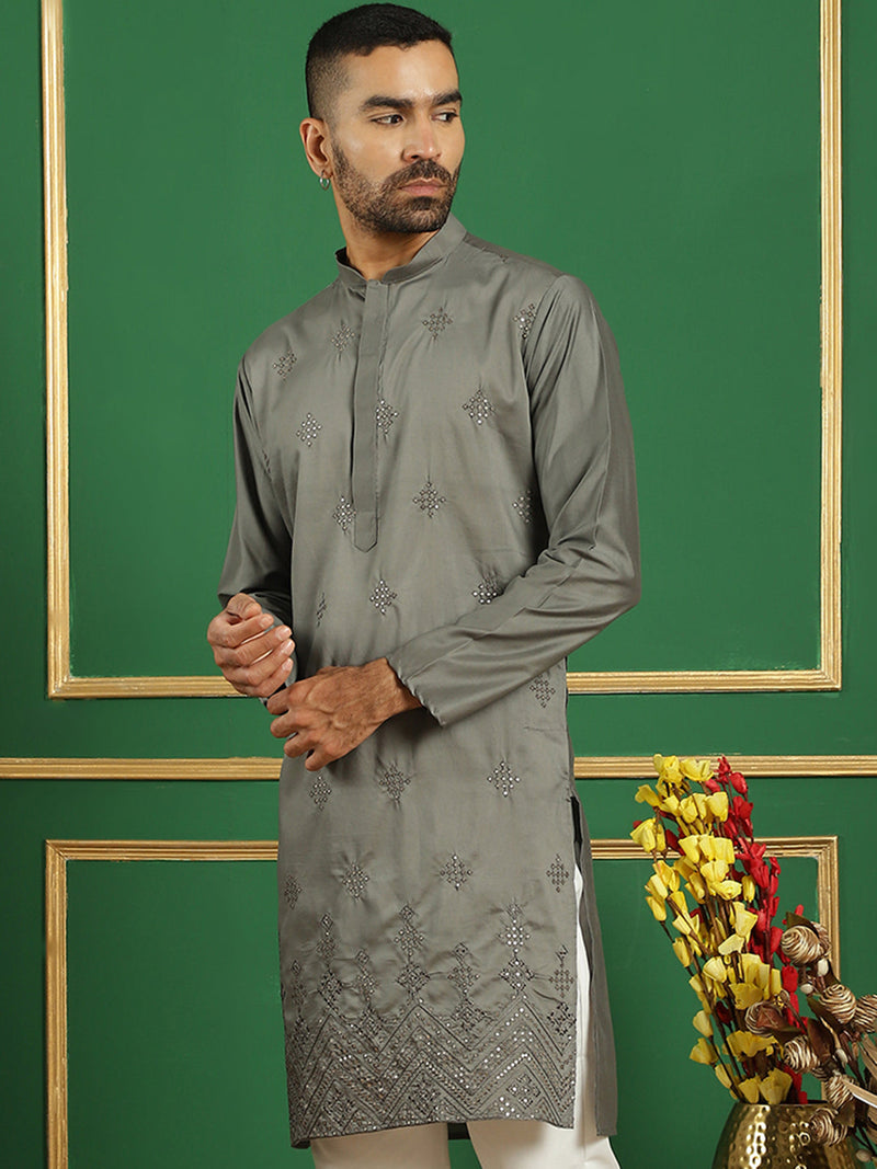 Men Yellow Embroidered and Sequence Kurtas