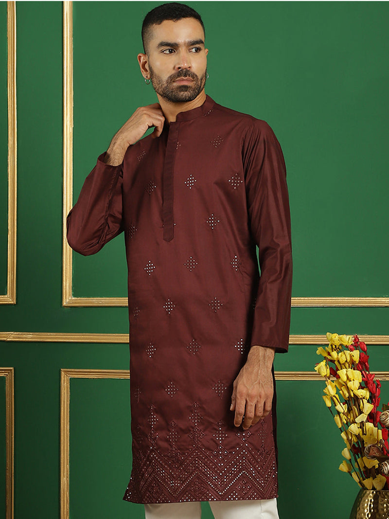 Men Black Embroidered and Sequence Kurtas