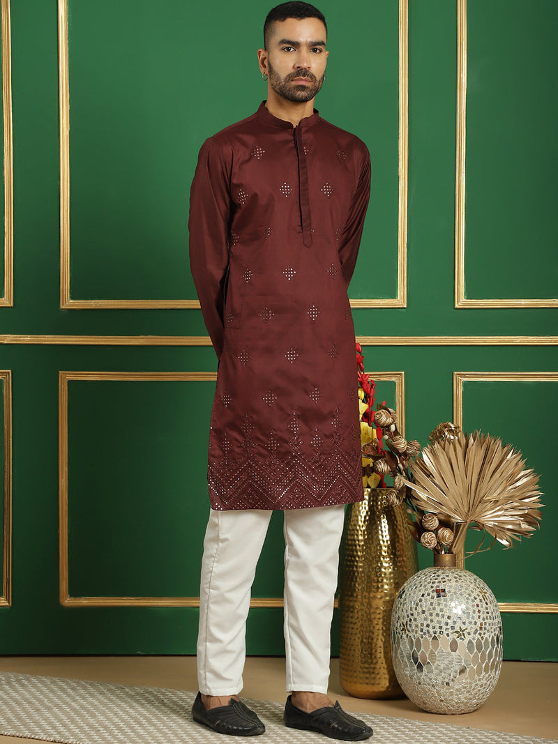 Men Black Embroidered and Sequence Kurtas