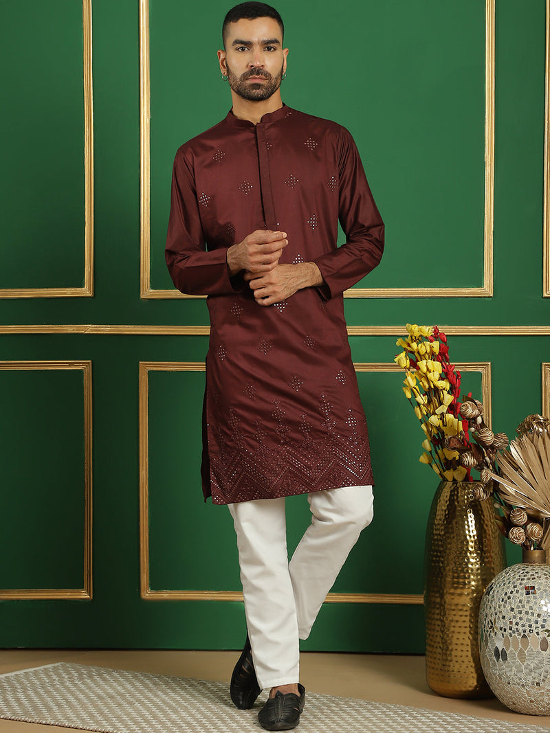 Men Black Embroidered and Sequence Kurtas