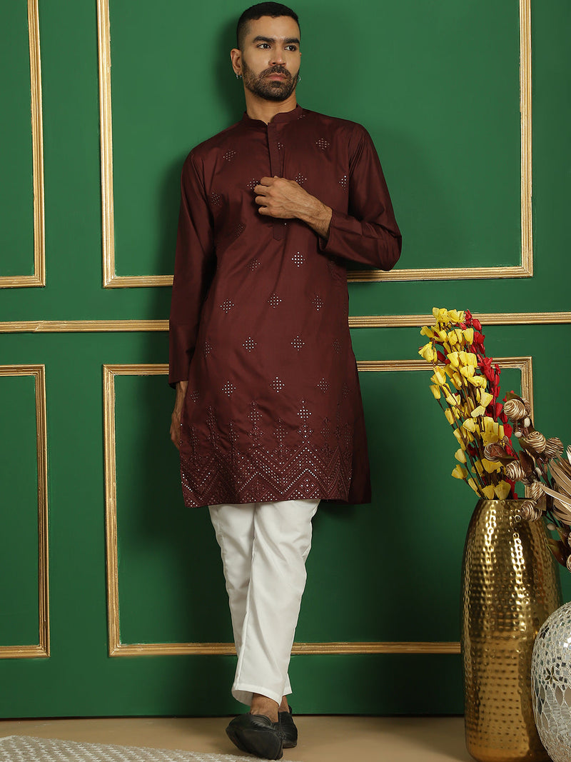 Men Black Embroidered and Sequence Kurtas