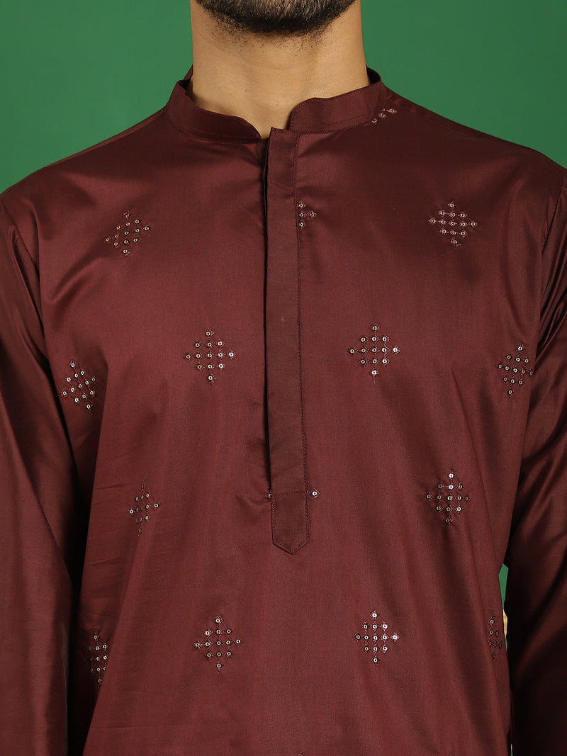 Men Black Embroidered and Sequence Kurtas