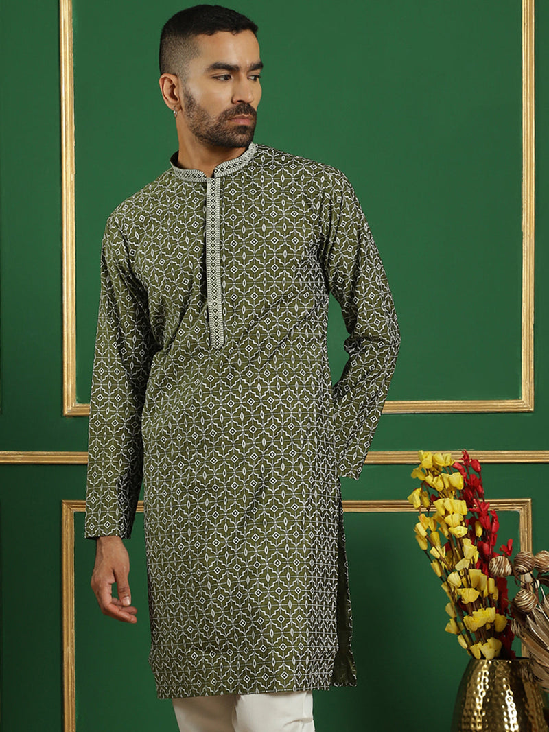 Men Purple Embroidered and Sequence Kurtas