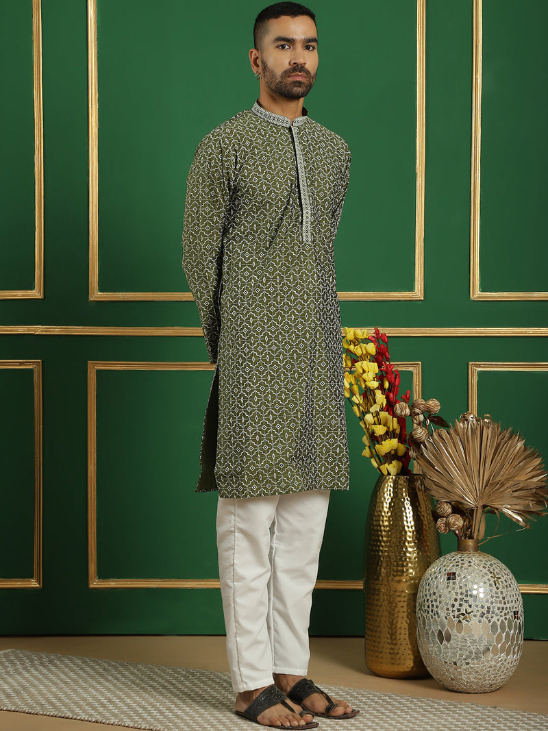 Men Purple Embroidered and Sequence Kurtas