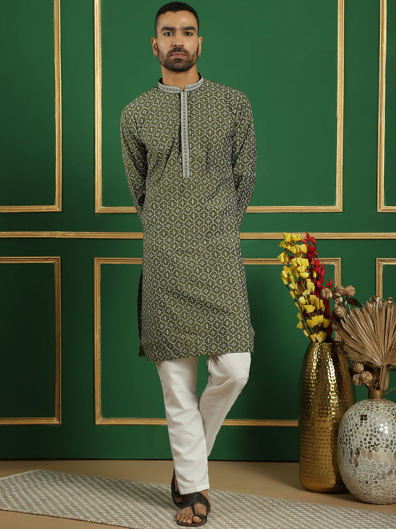 Men Purple Embroidered and Sequence Kurtas