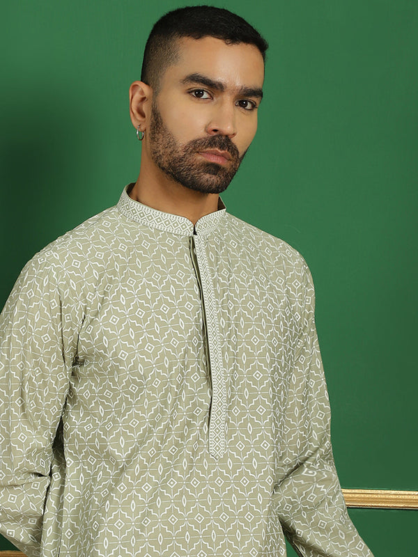 Men Blue Embroidered and Sequence Kurtas