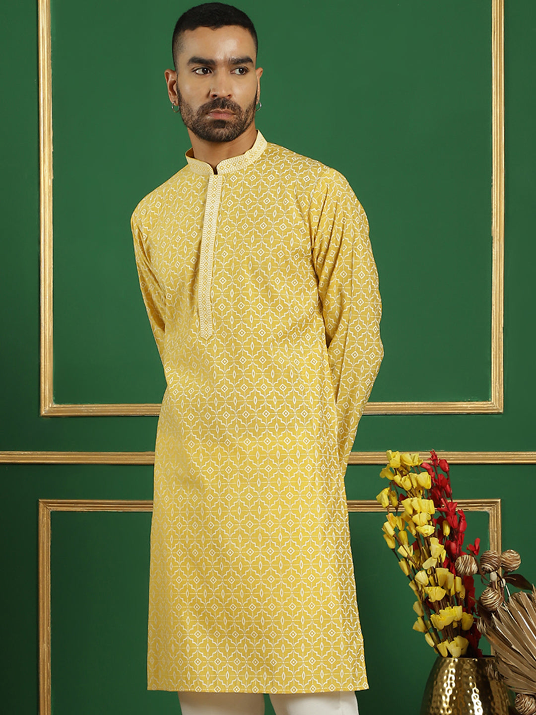 Men Grey Embroidered and Sequence Kurtas