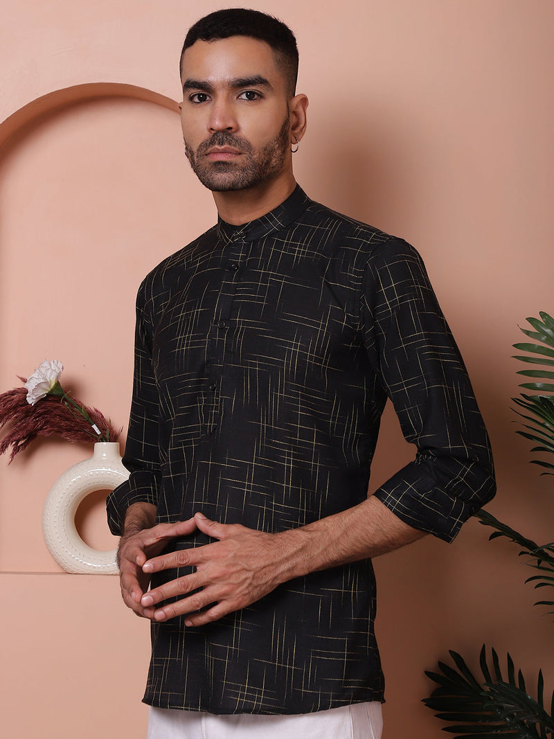 Men Woven Design Short Kurta