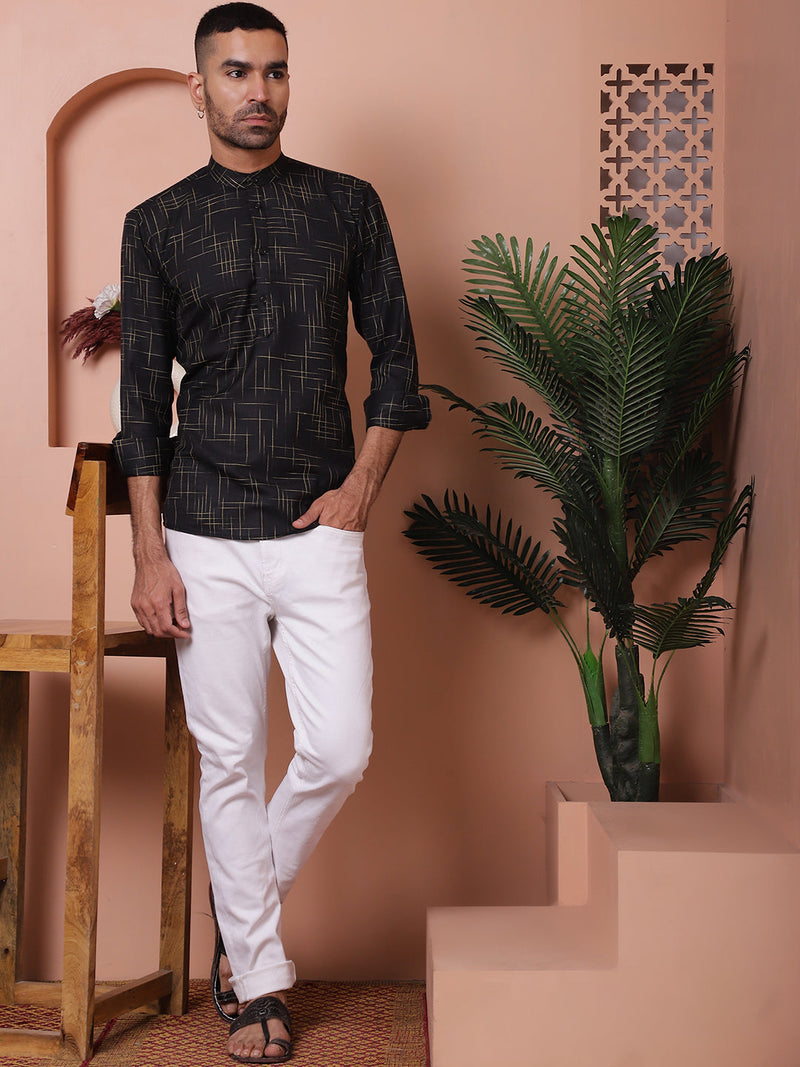 Men Woven Design Short Kurta