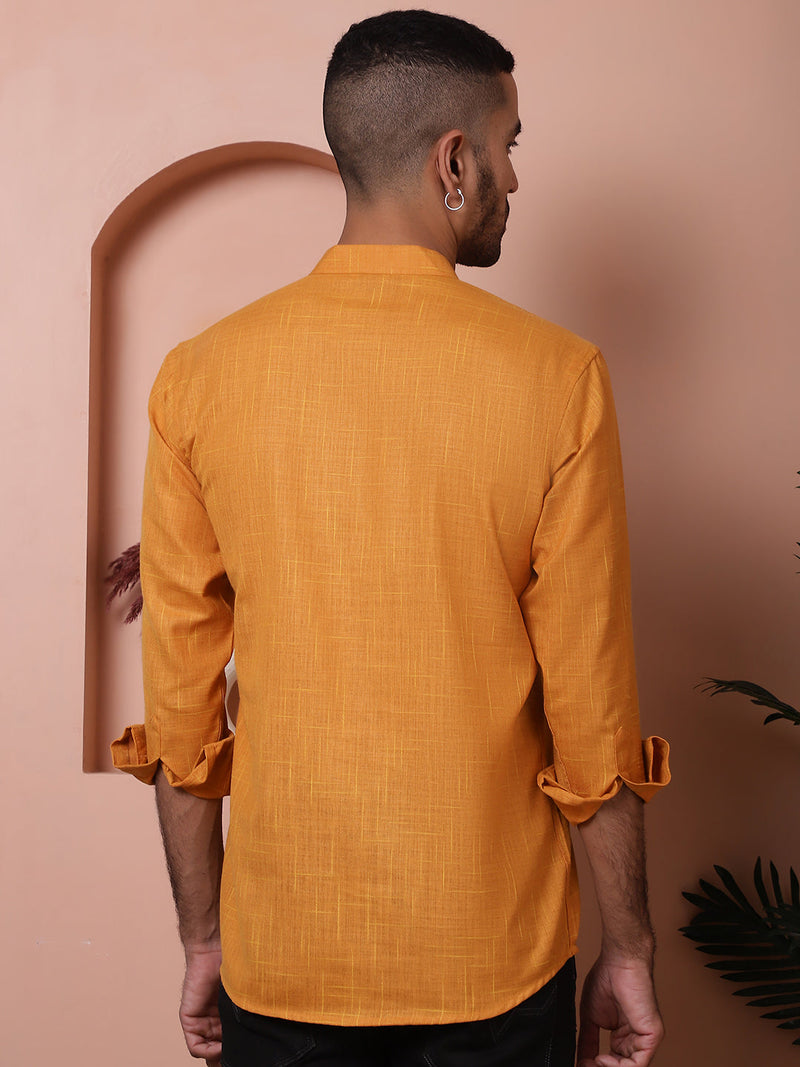 Men Woven Design Short Kurta