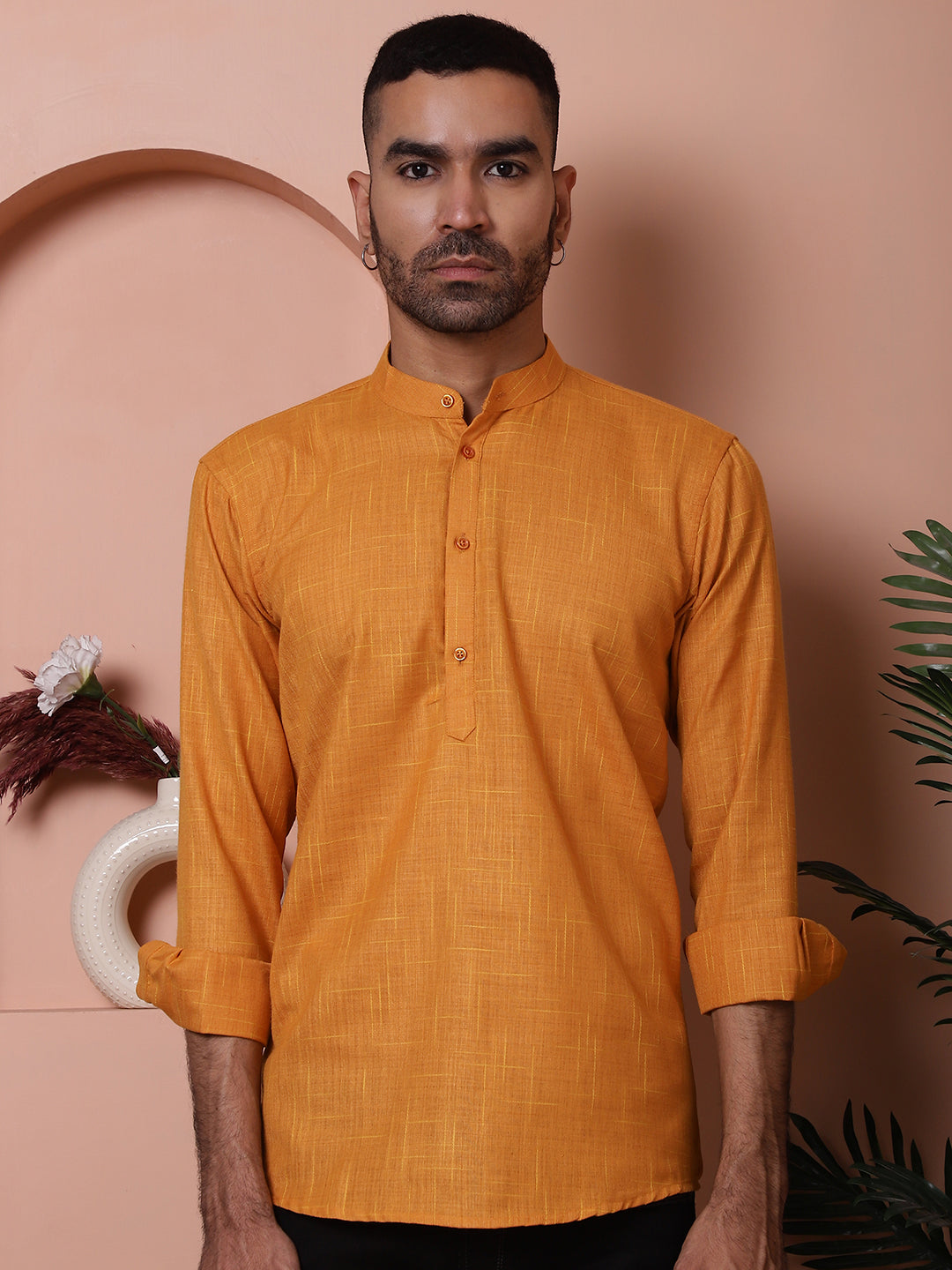 Men Woven Design Short Kurta