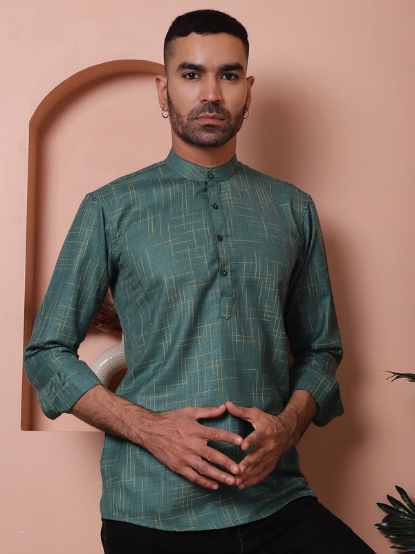 Men Woven Design Short Kurta