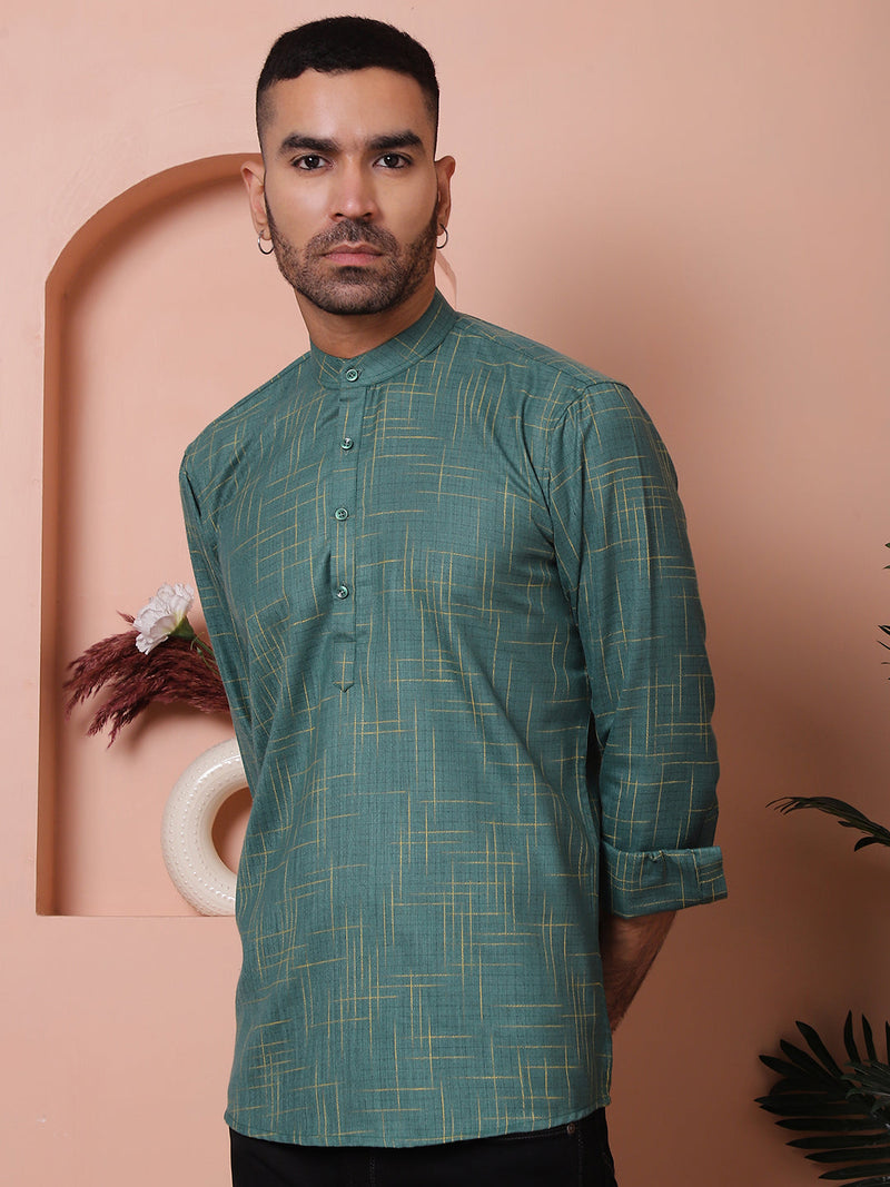 Men Woven Design Short Kurta