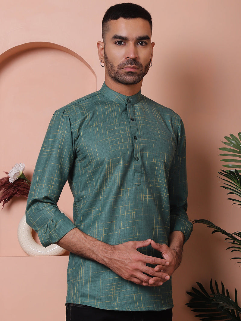 Men Woven Design Short Kurta