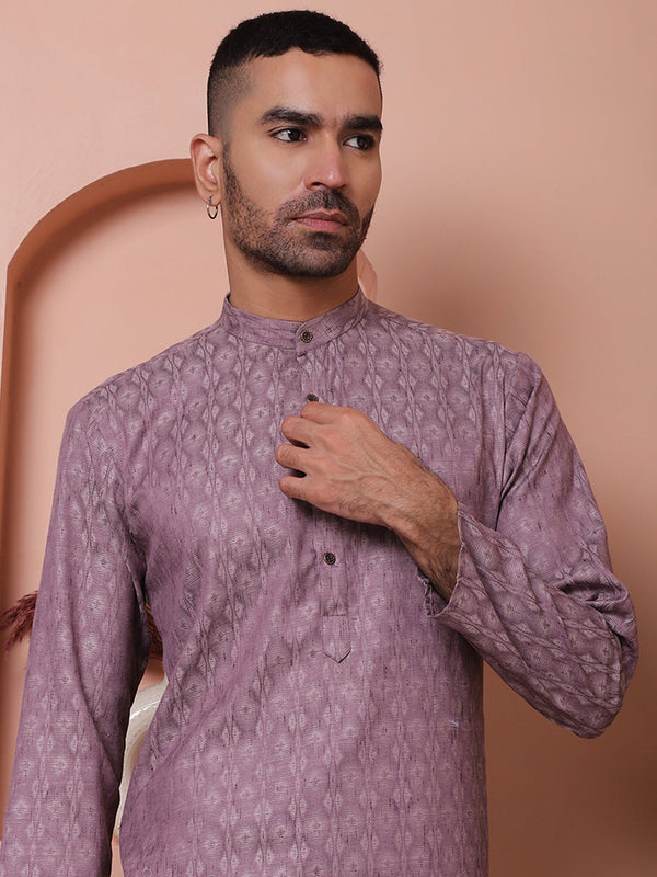 Men Purple Woven Design Cotton Kurtas