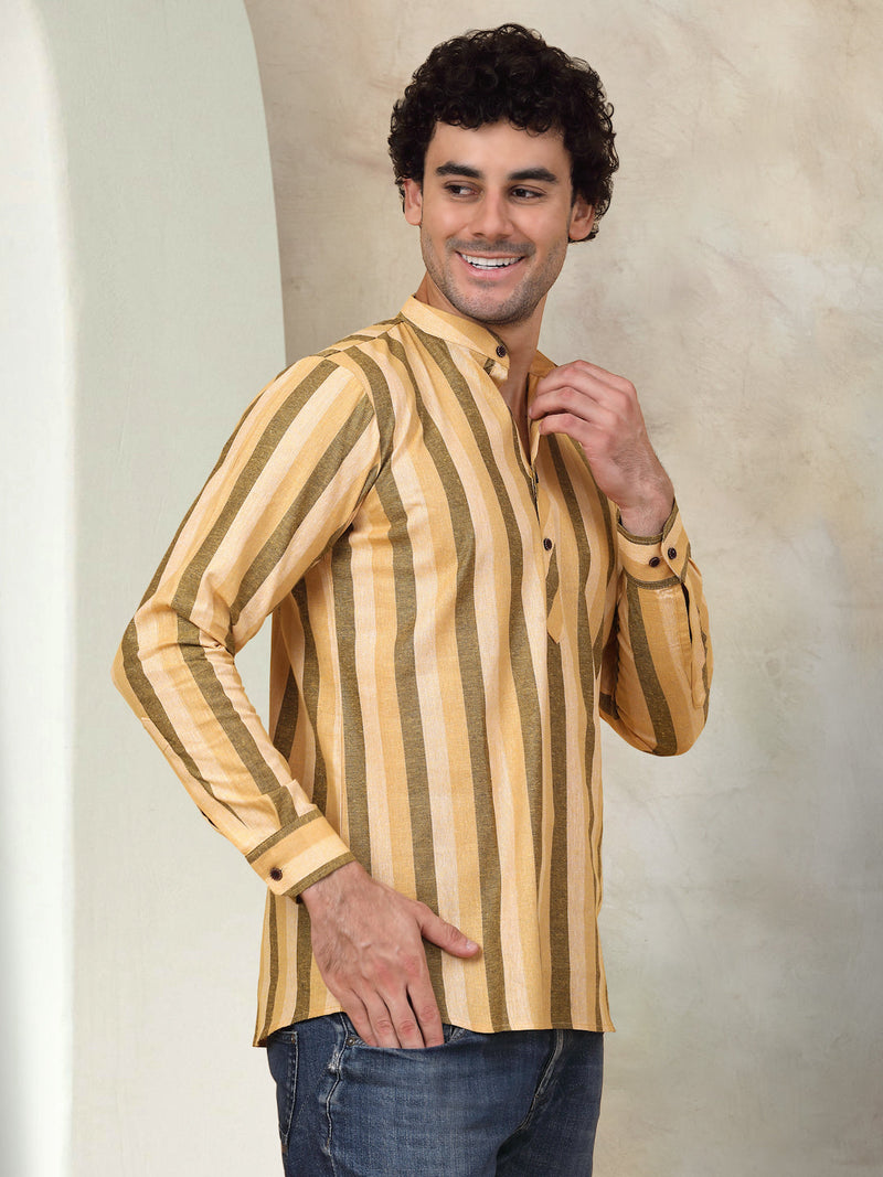 Men's Yellow Striped Short Kurtas