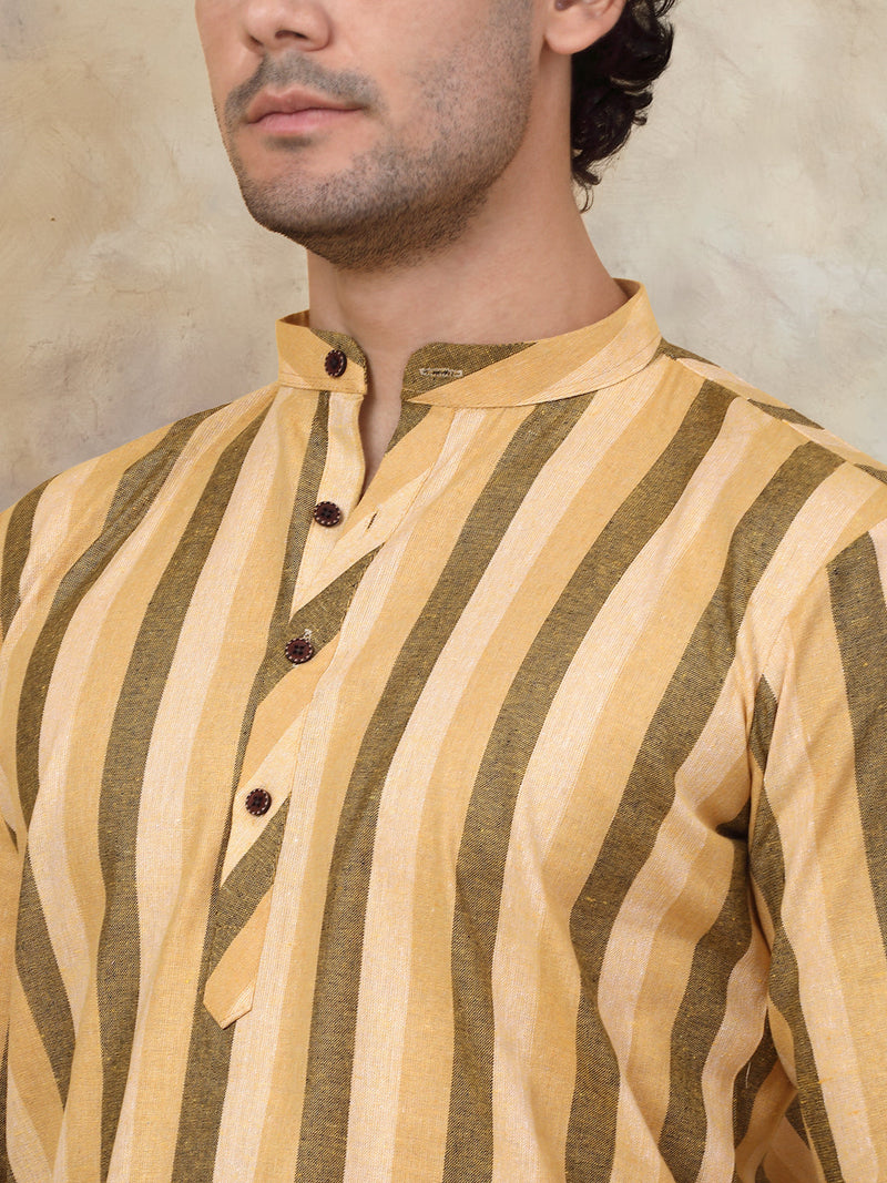 Men's Yellow Striped Short Kurtas