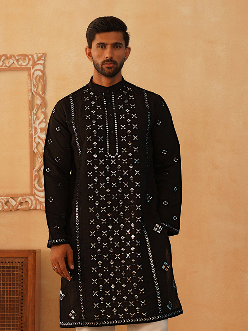 Embroidered & Sequin Cotton Blend Kurtas