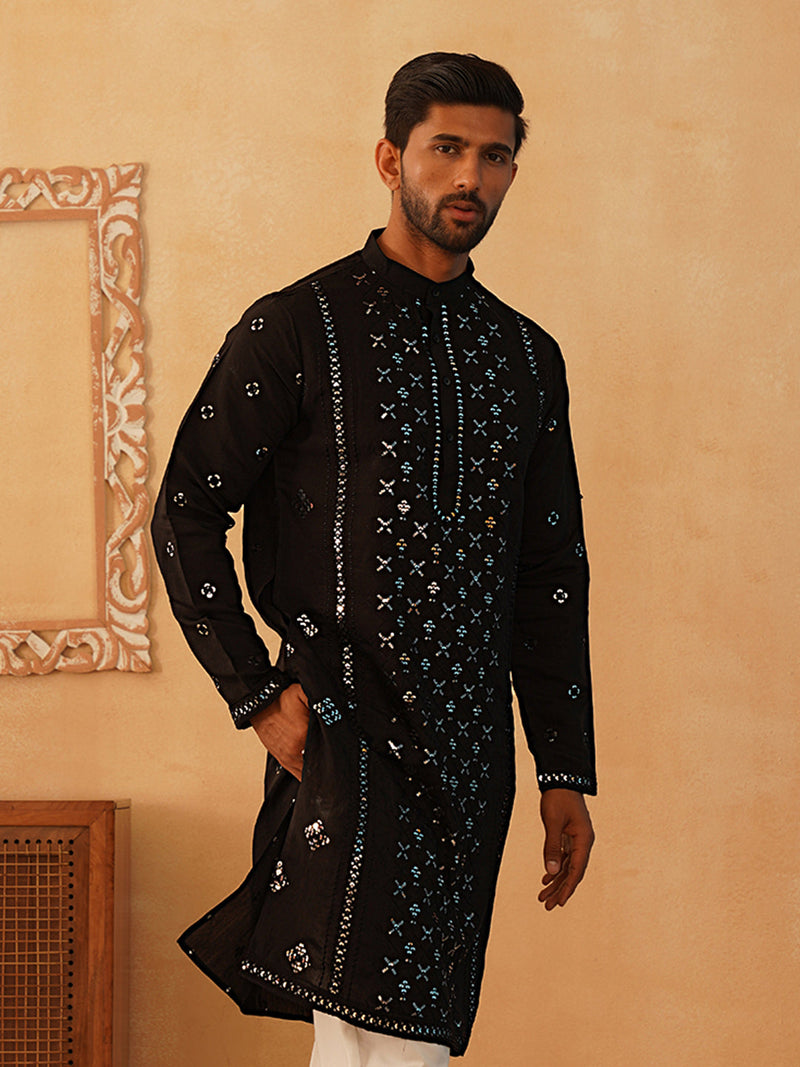 Embroidered & Sequin Cotton Blend Kurtas