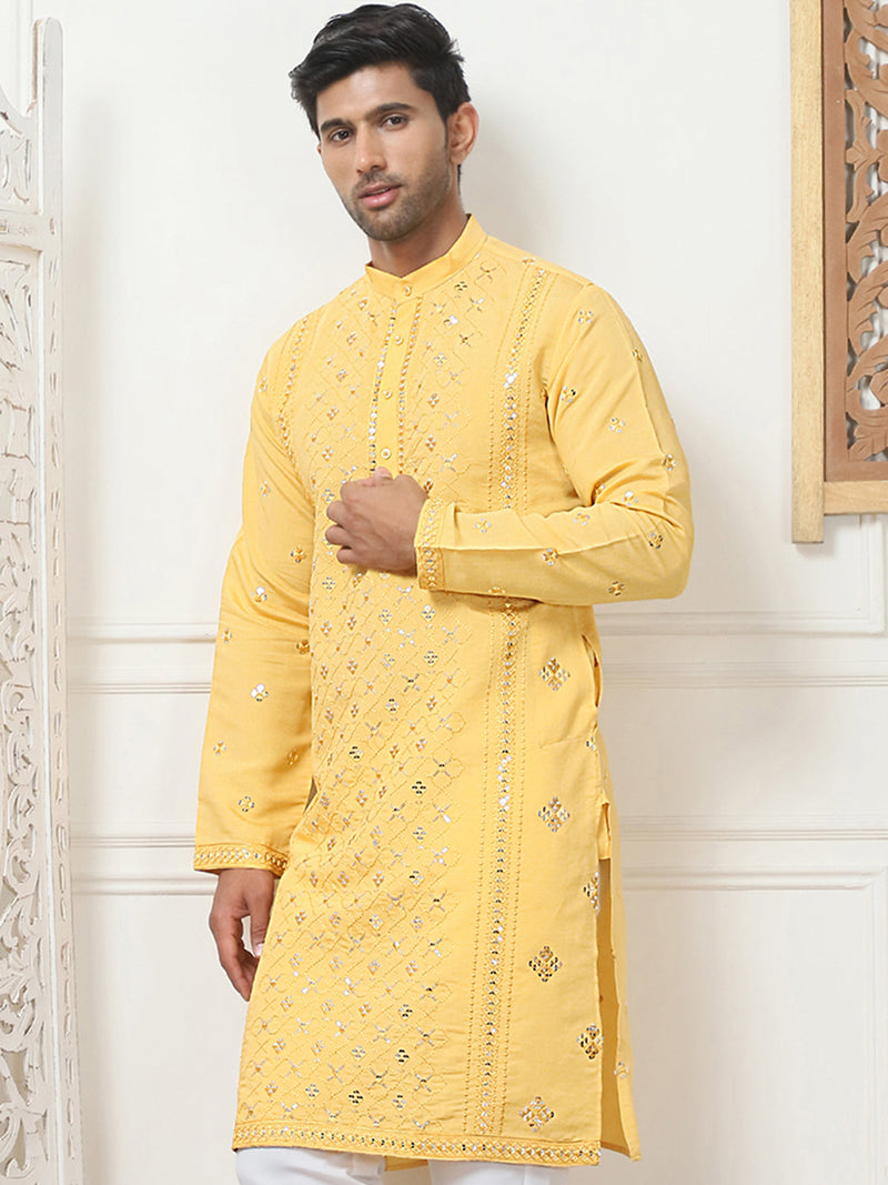 Embroidered & Sequin Cotton Blend Kurtas