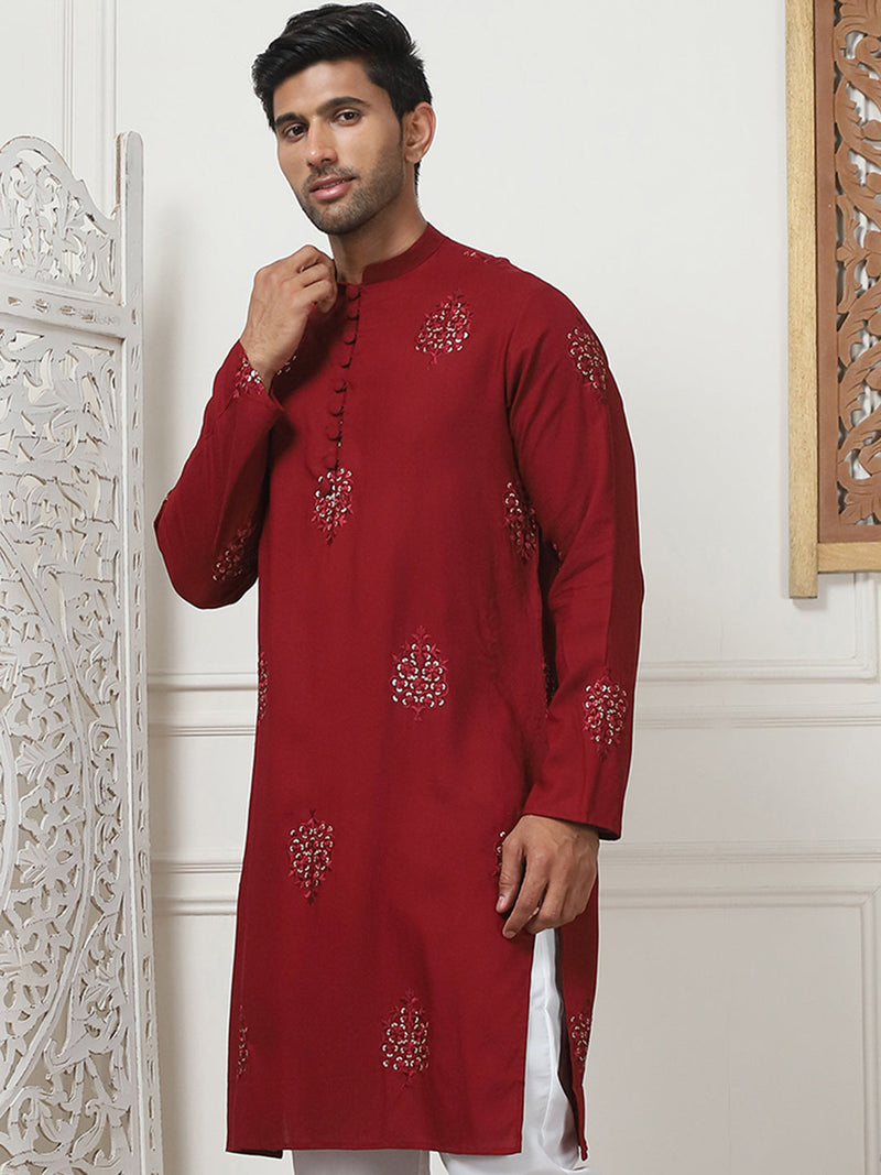 Embroidered Viscose Rayon Straight Kurtas