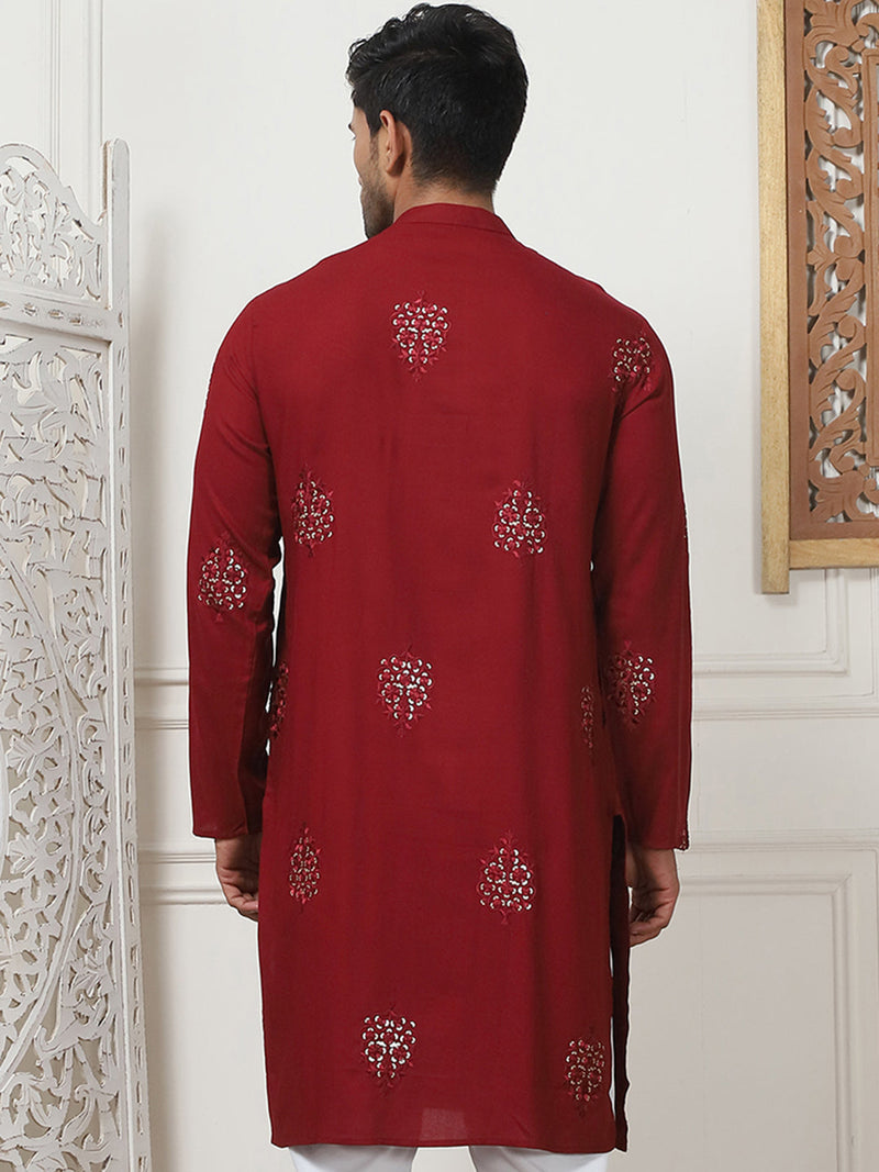 Embroidered Viscose Rayon Straight Kurtas