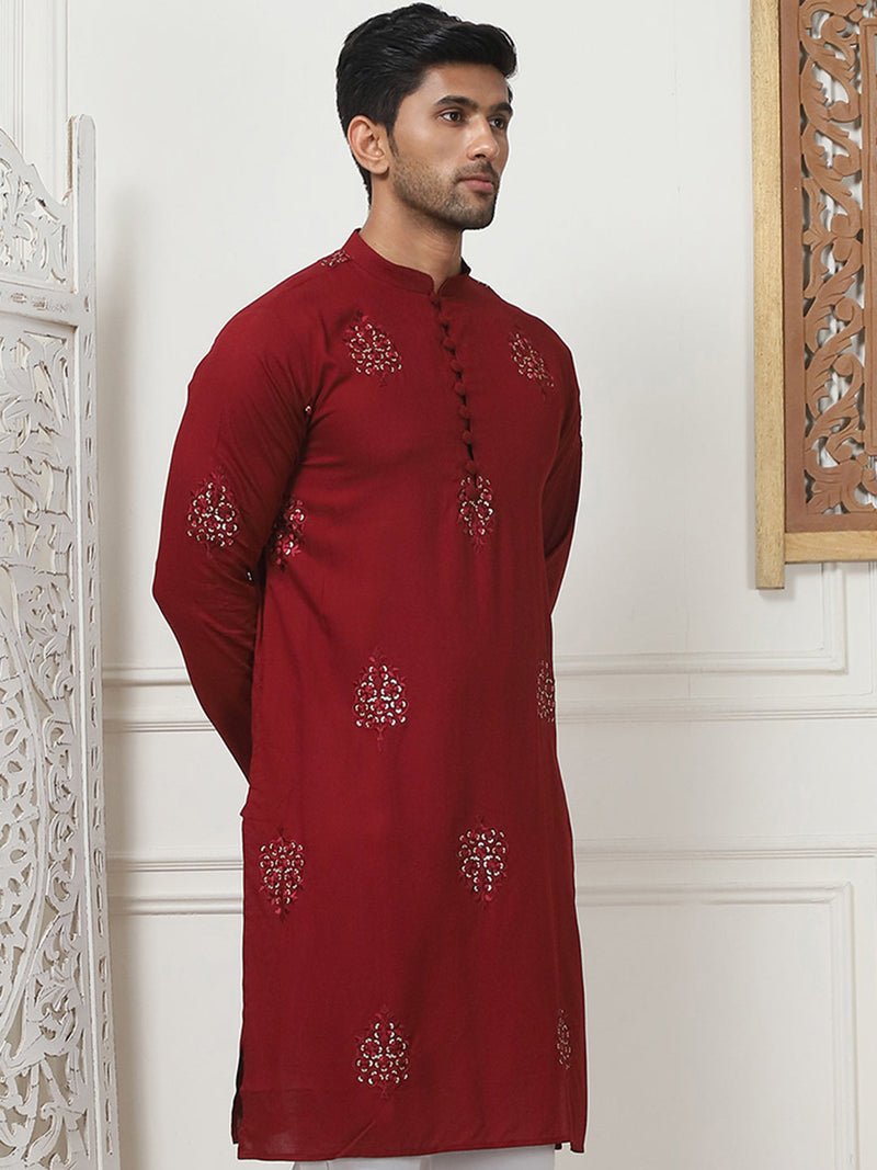 Embroidered Viscose Rayon Straight Kurtas