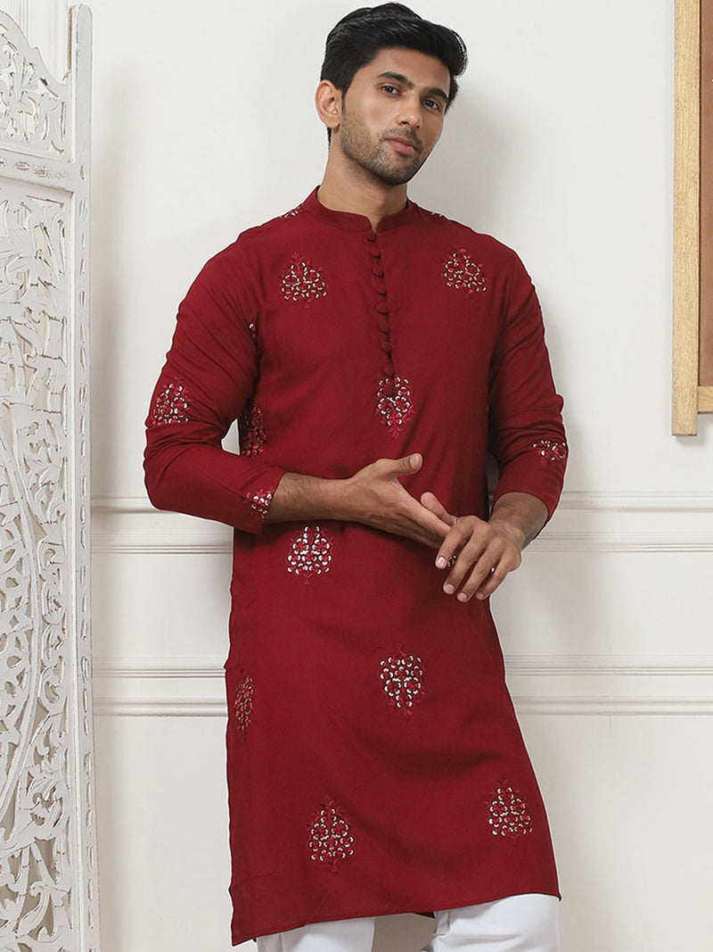 Embroidered Viscose Rayon Straight Kurtas