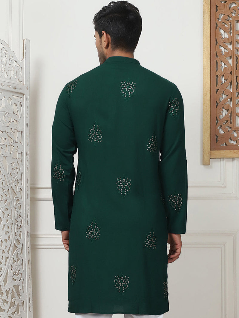 Embroidered Viscose Rayon Straight Kurtas