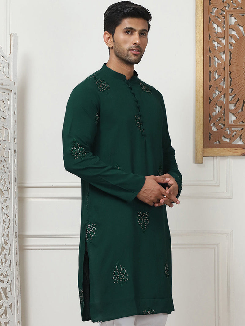 Embroidered Viscose Rayon Straight Kurtas