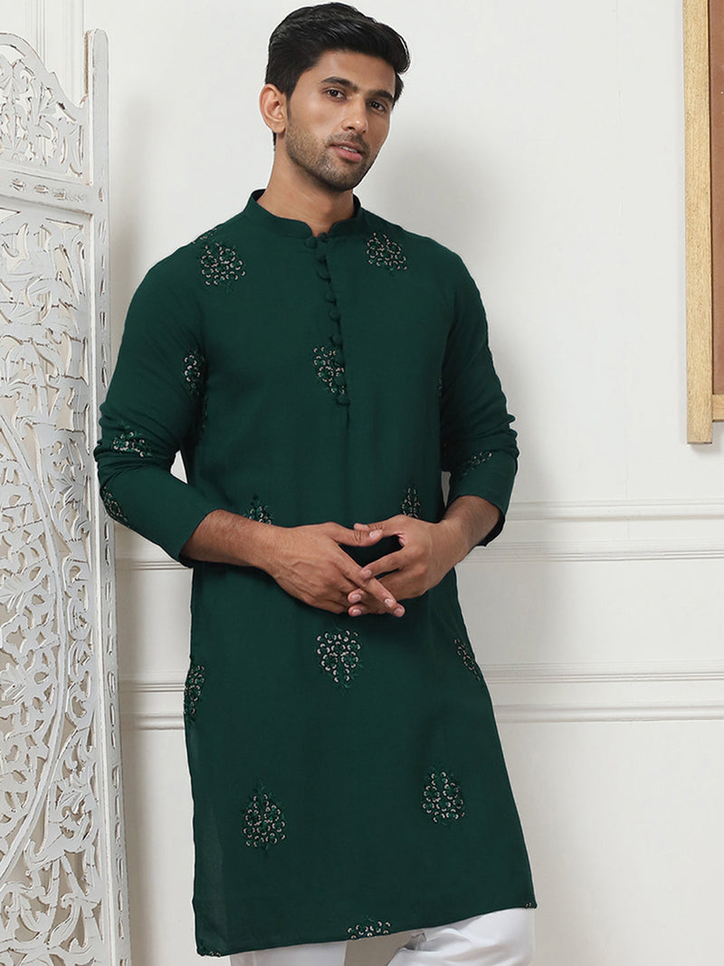 Embroidered Viscose Rayon Straight Kurtas