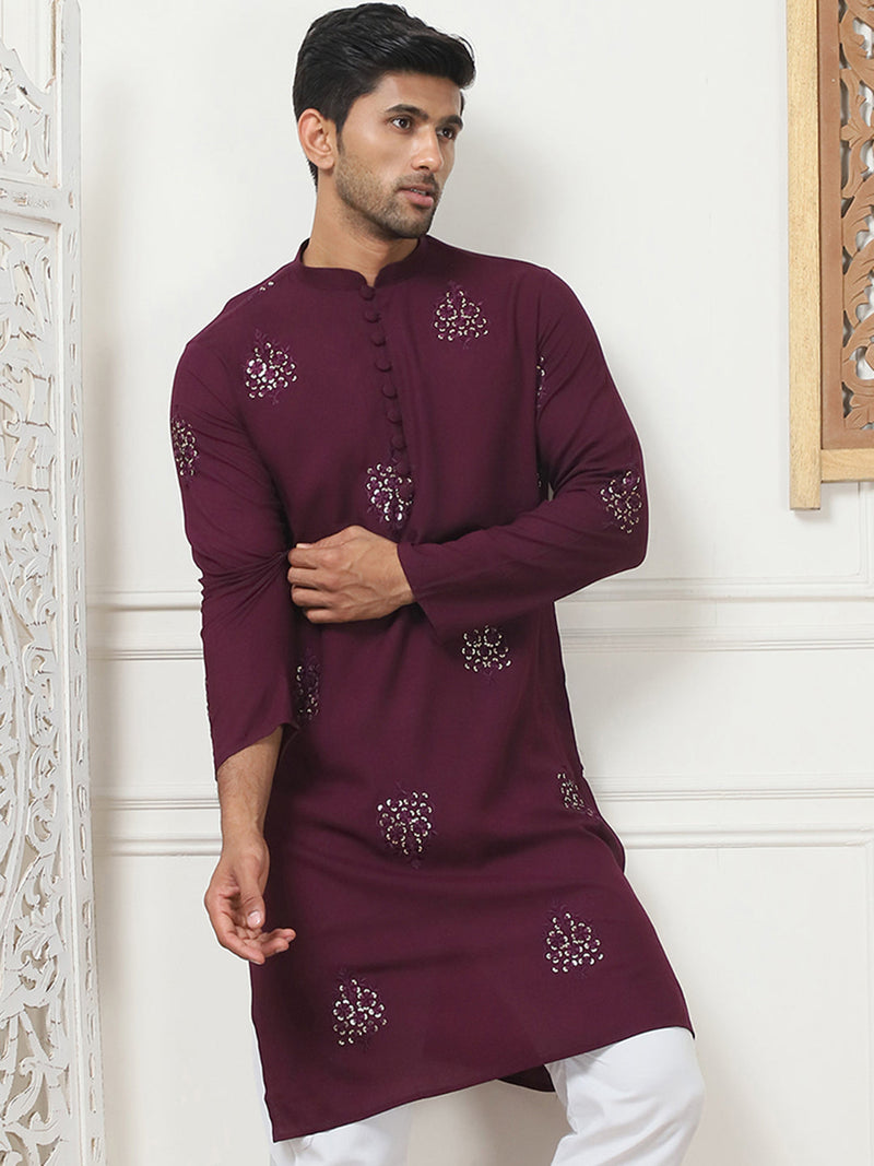 Embroidered Viscose Rayon Straight Kurtas