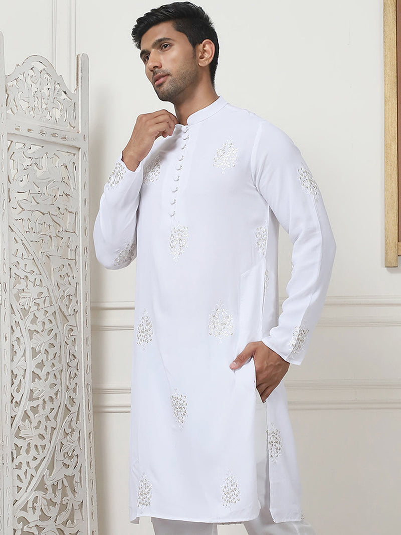 Embroidered Viscose Rayon Straight Kurtas