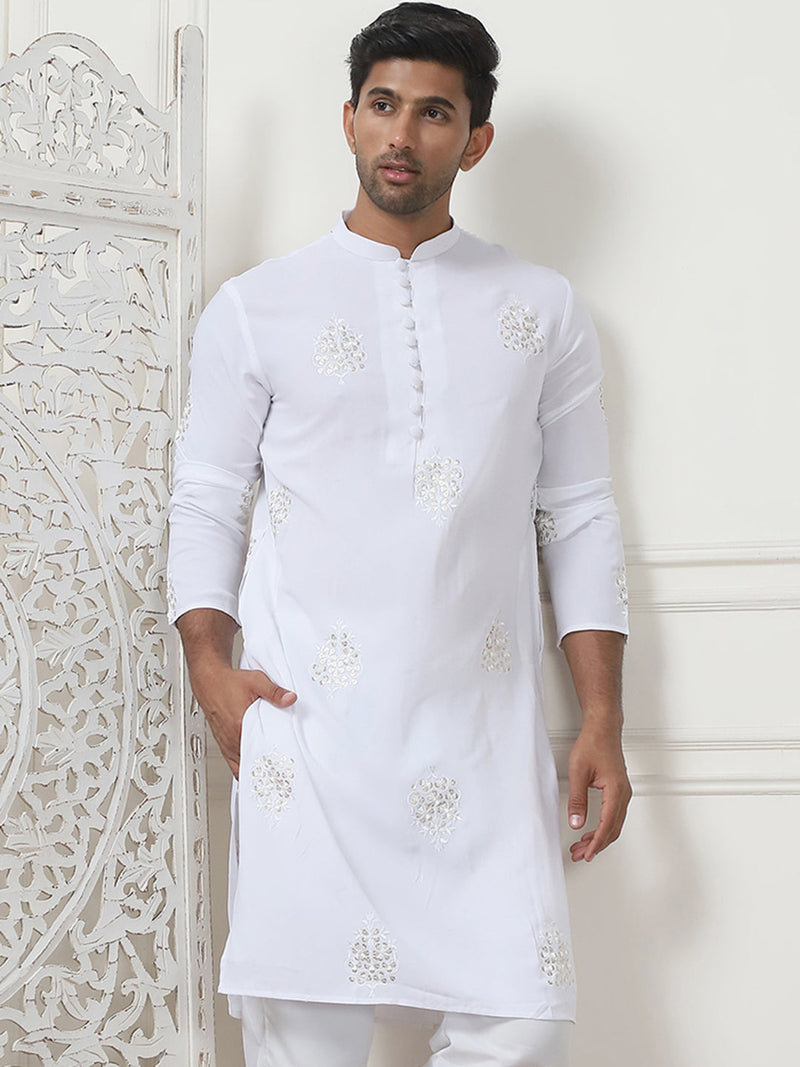 Embroidered Viscose Rayon Straight Kurtas