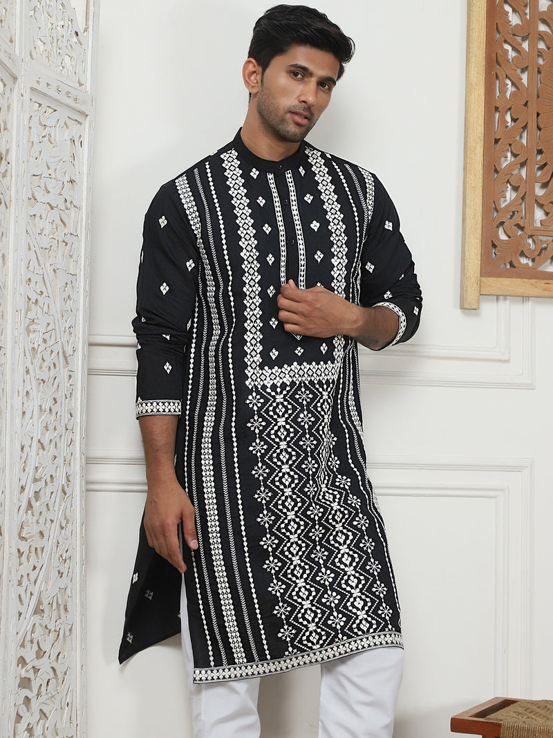 Embroidered & Sequin Cotton Blend Kurtas