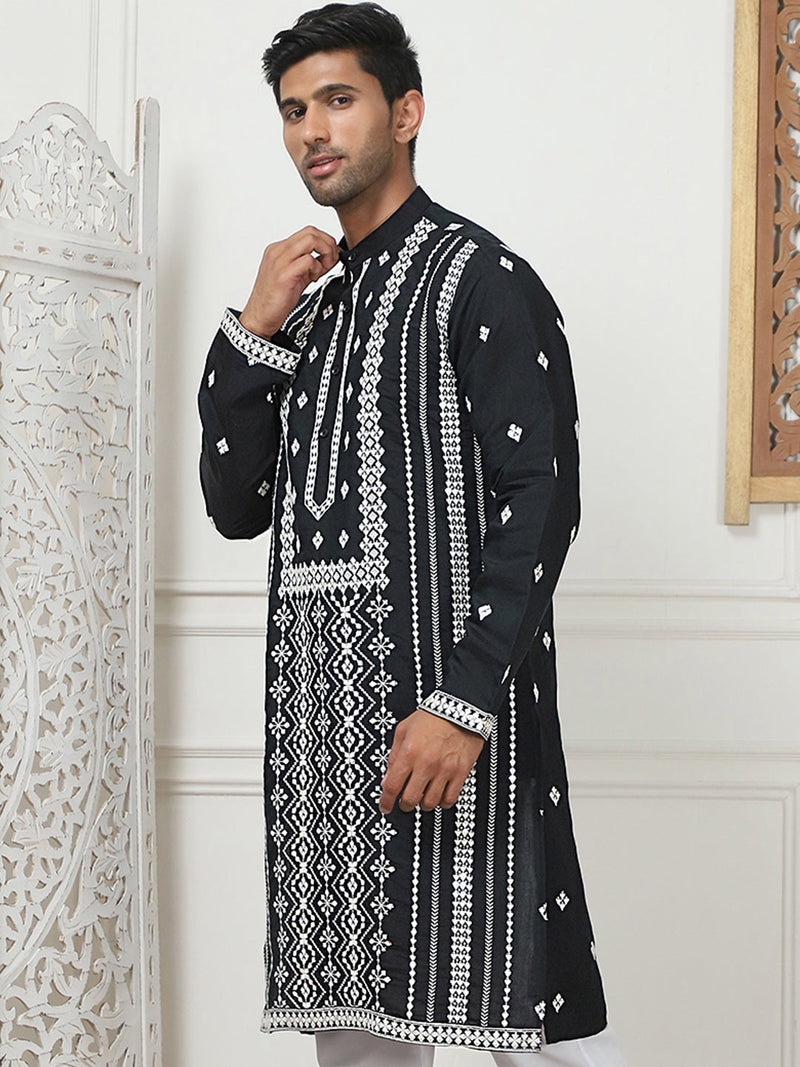 Embroidered & Sequin Cotton Blend Kurtas