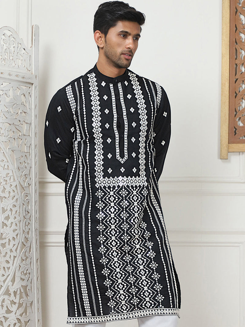 Embroidered & Sequin Cotton Blend Kurtas