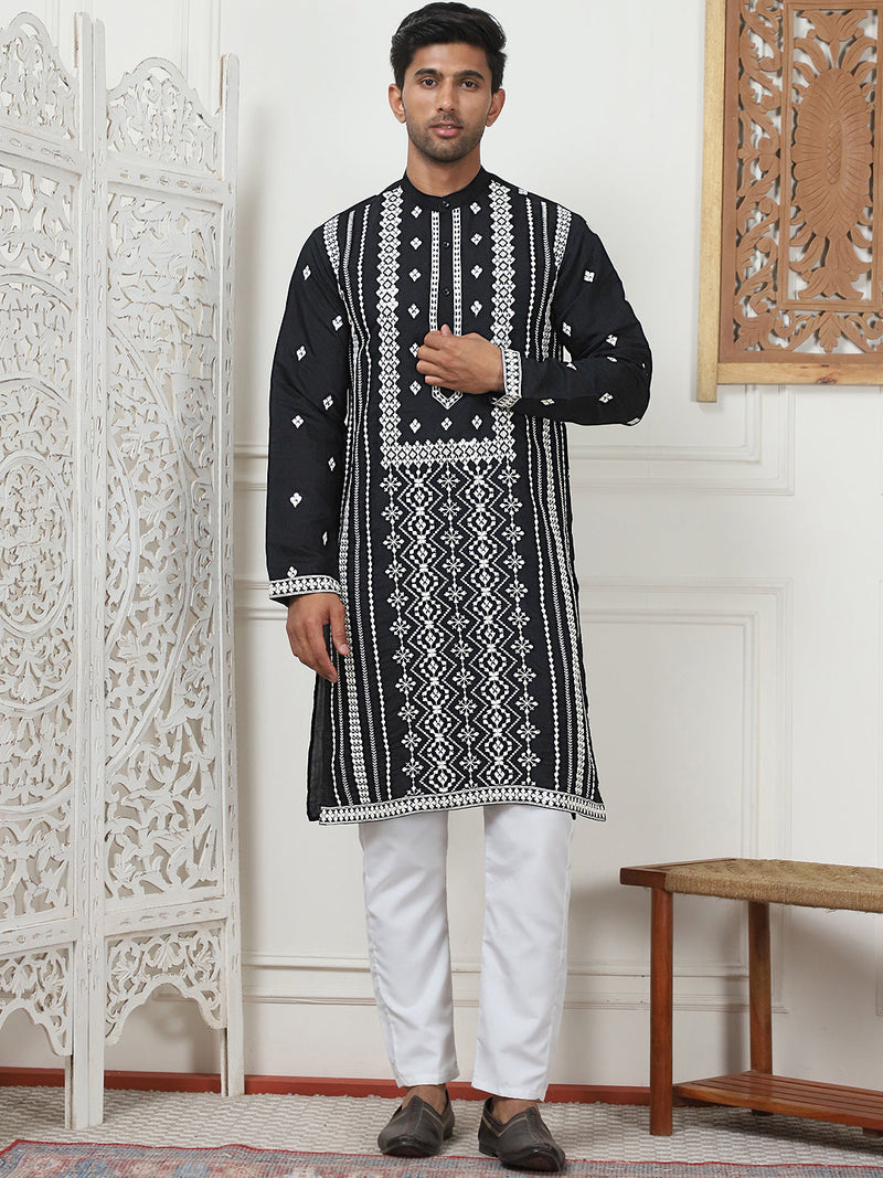 Embroidered & Sequin Cotton Blend Kurtas