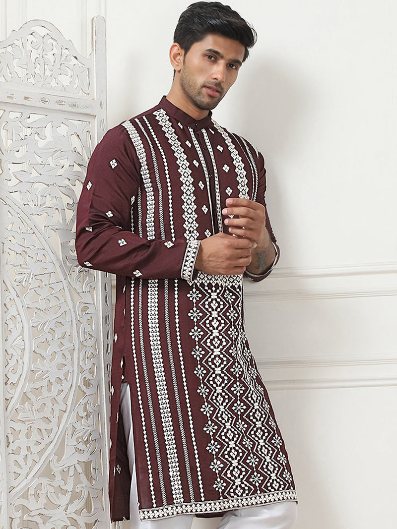 Embroidered & Sequin Cotton Blend Kurtas