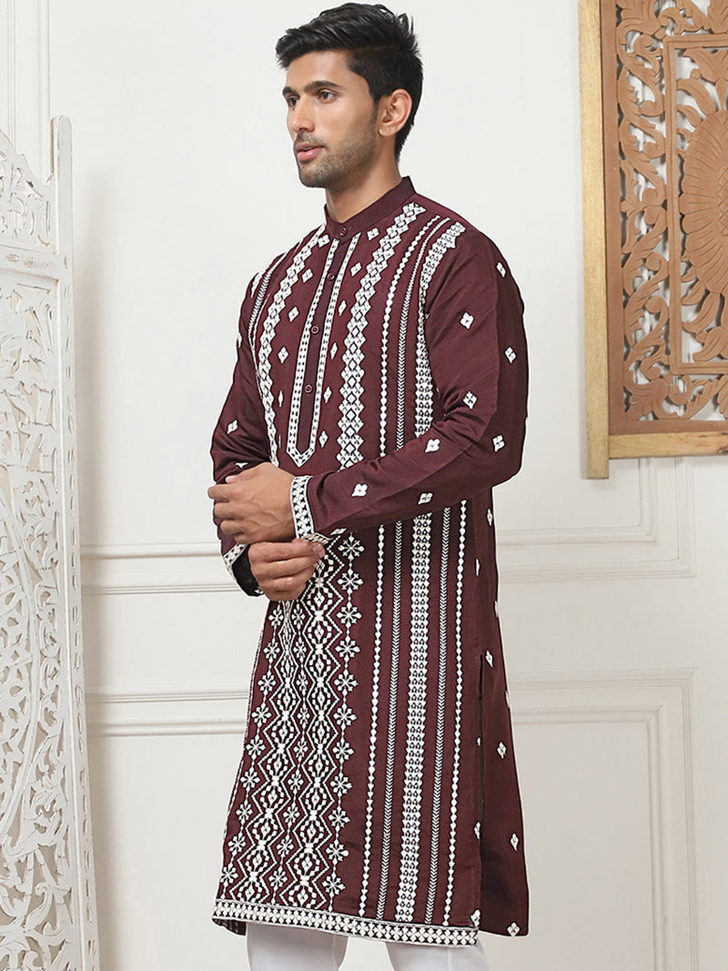 Embroidered & Sequin Cotton Blend Kurtas